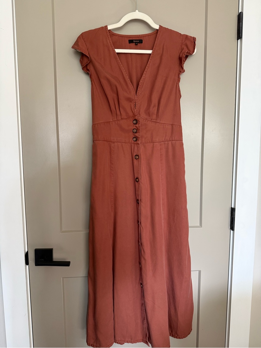 Quince Terracotta Button-Front Midi Dress
